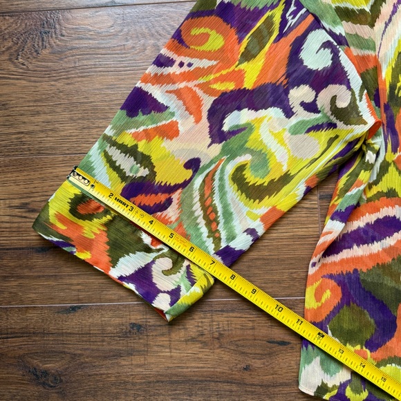 Zara Women’s Multicolor Boho Pajama Style Sheer Button Down Blouse Size Large - Picture 8 of 9